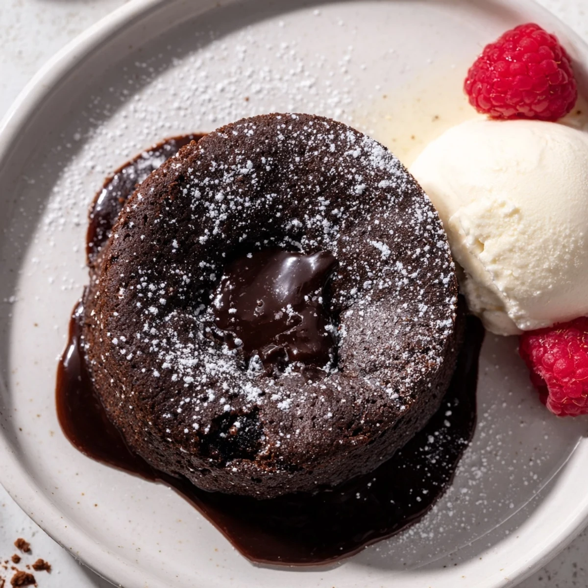 Rich, dark, and decadent: a close-up of dark chocolate lava cakes served with powdered sugar.