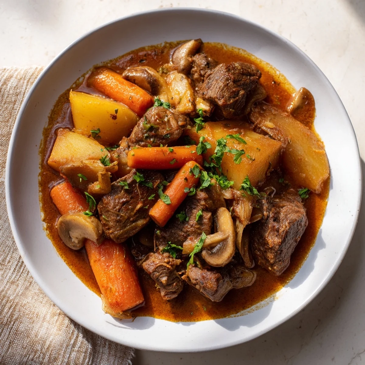 Golden-crusted homemade bread next to a hearty bowl filled with delicious Earthy Beef Stew, a warm supper.
