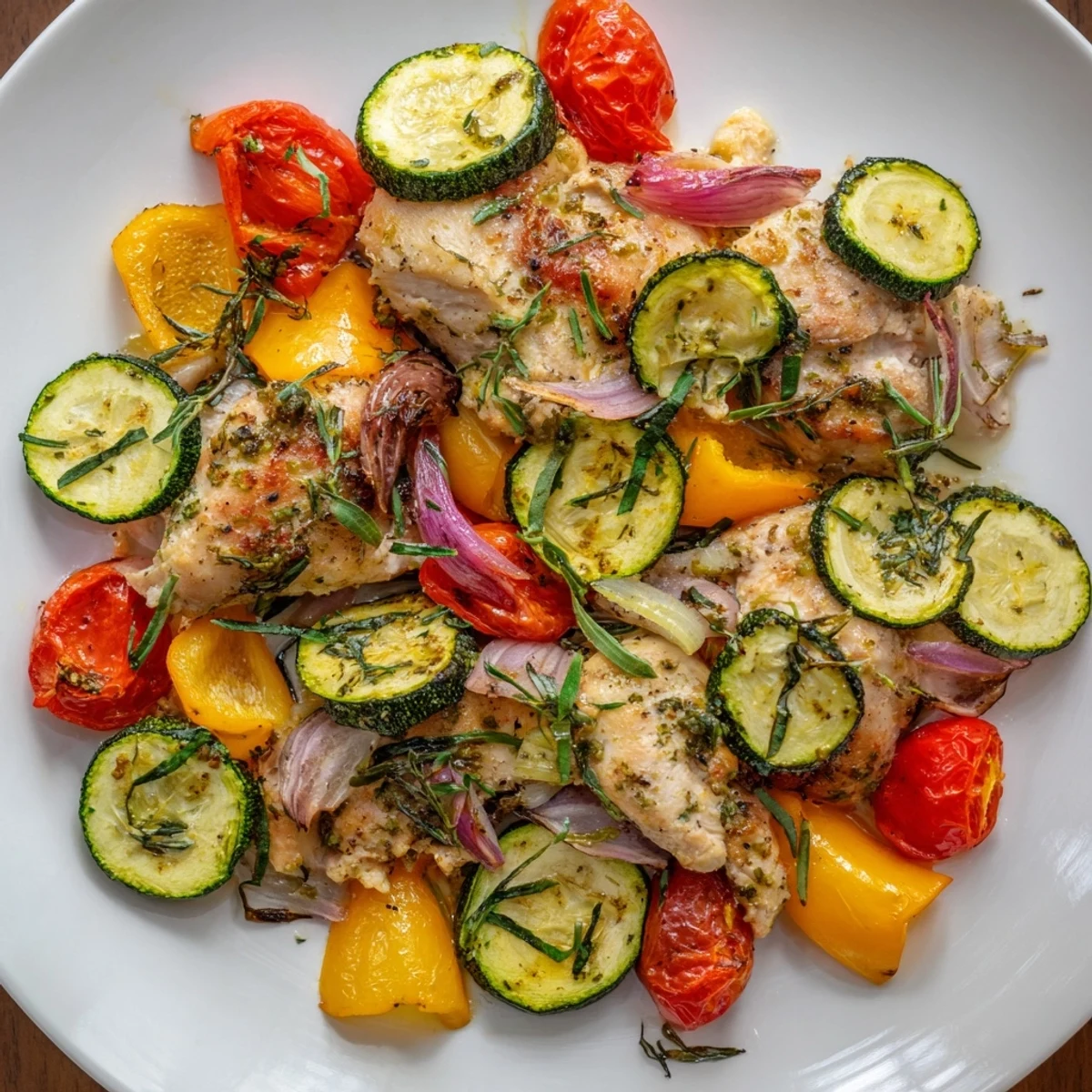 Tender Basil-Soft Chicken and Veggie Sheet Pan Dinner with roasted vegetables and juicy chicken breasts.