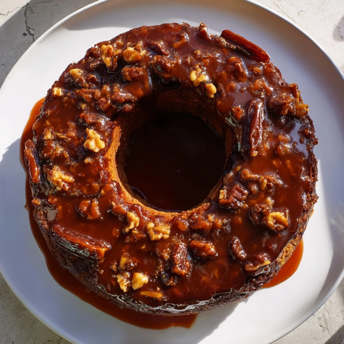 Warm squares of Weekend Cabin-Style Sticky Toffee Pudding, drenched in a flowing, rich toffee sauce.