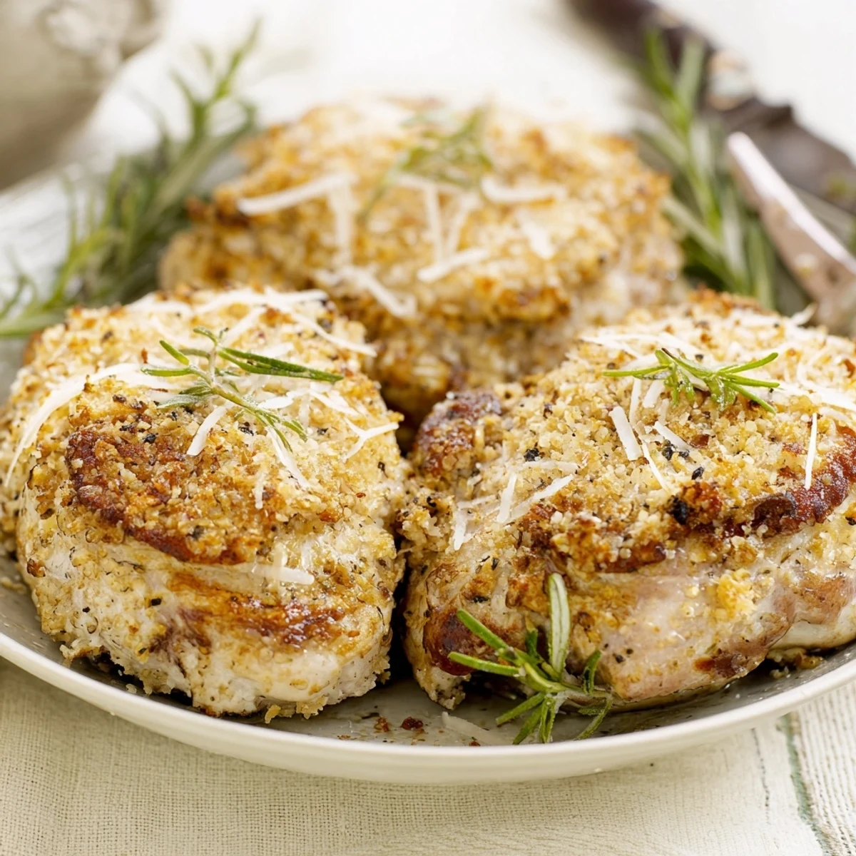 Roasted thyme and pecan crusted pork tenderloin, with a crispy crust, ideal for a gluten-free dinner.