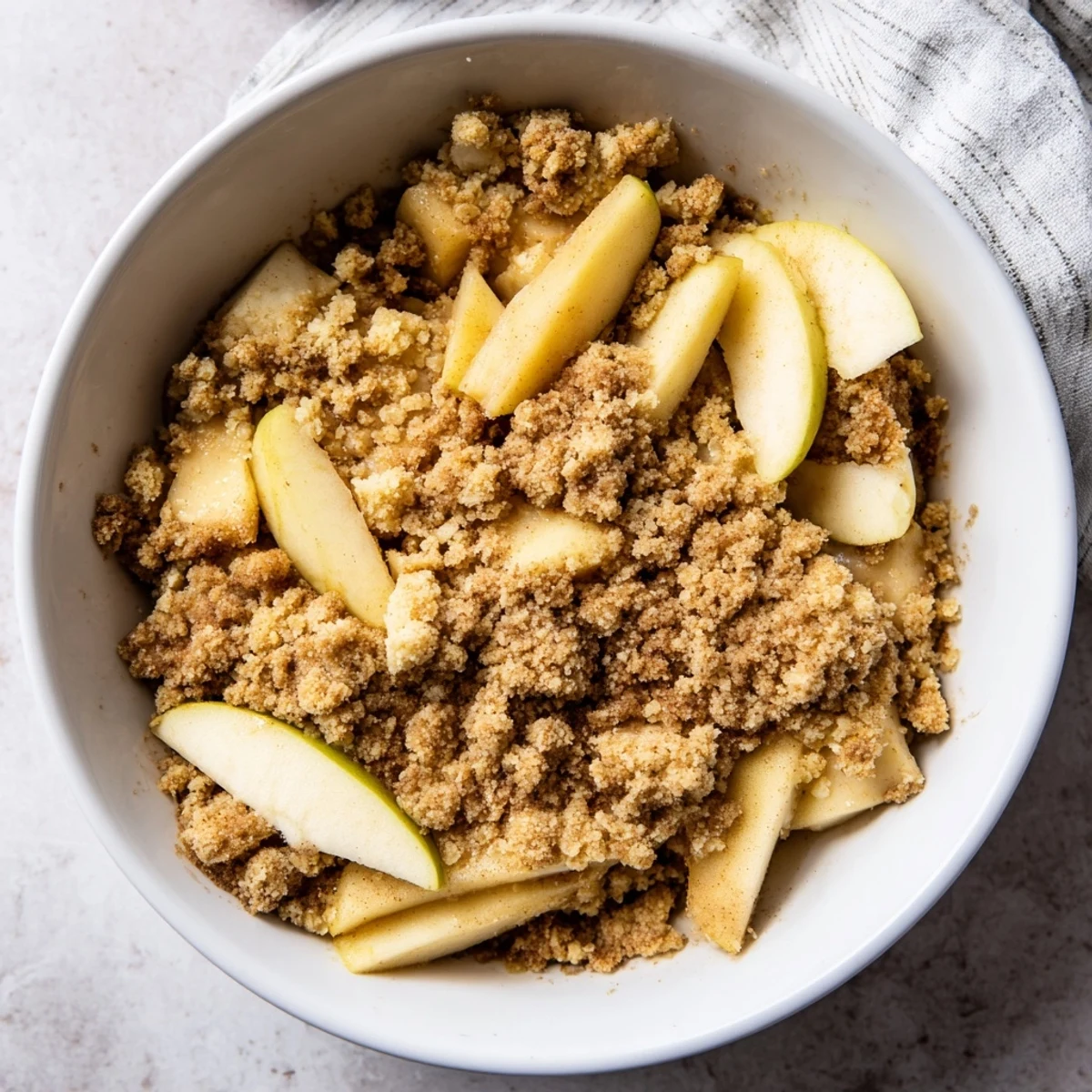 Warm Rustic Apple and Cinnamon Crumble, bubbling and golden brown, ready for a comforting dessert.