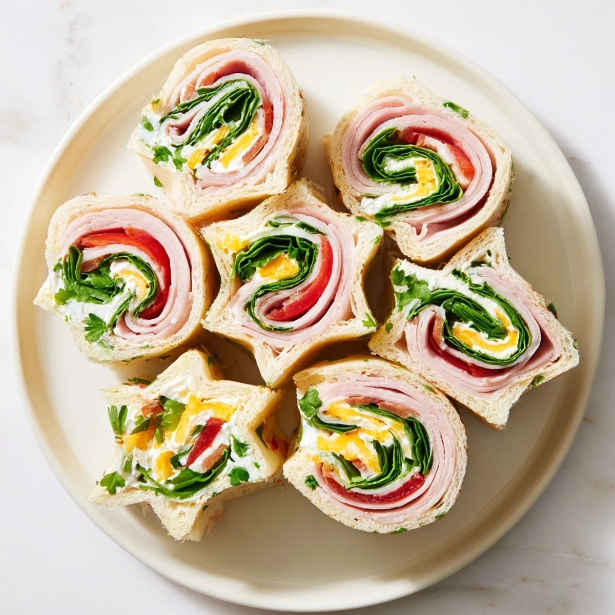Freshly made Party Sandwiches feature colorful fillings, cut into playful stars, ready to serve for the gathering.