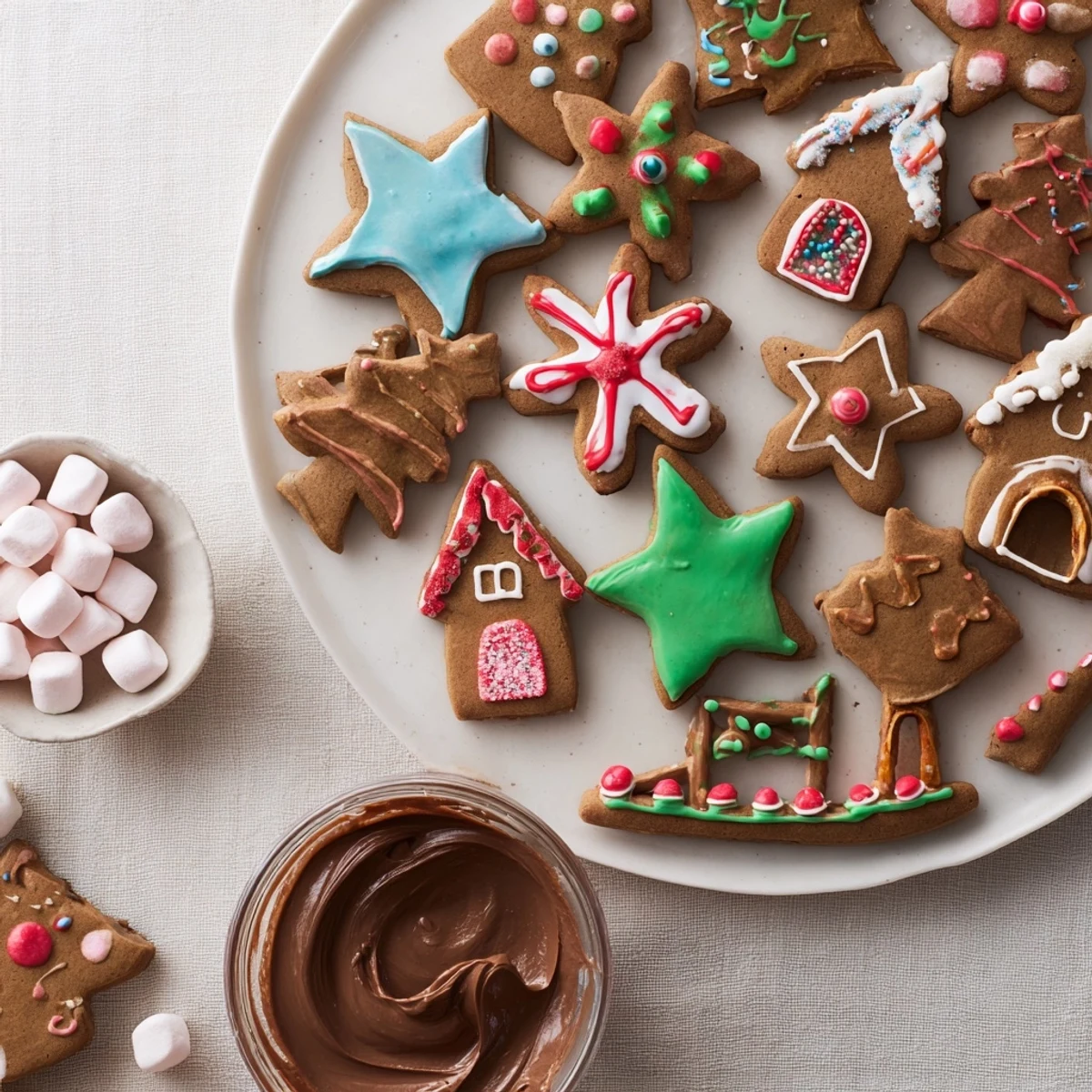 A beautifully presented Sweet Board: Gingerbread Village dessert board with festive cookies and treats.