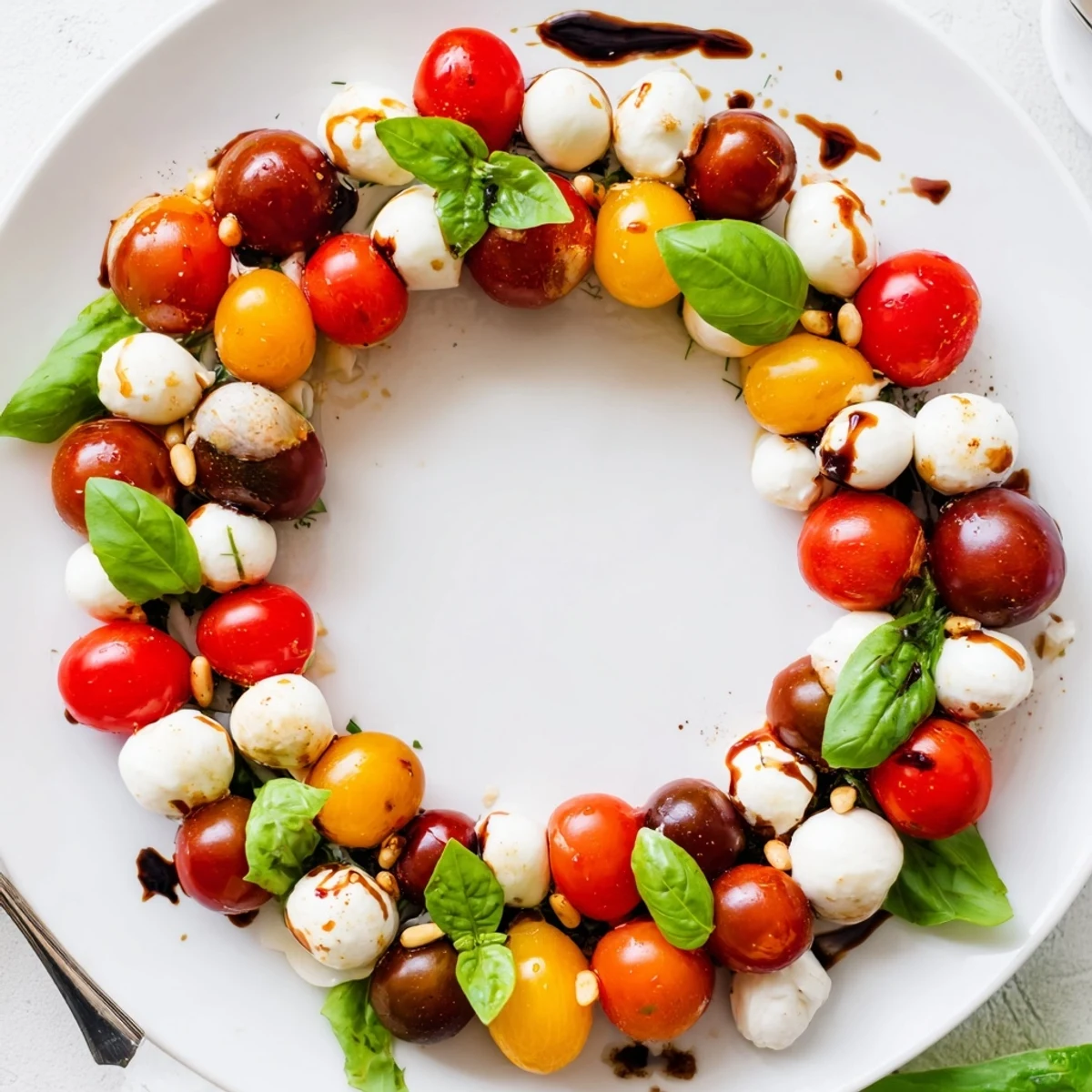 Fresh Appetizer Wreath: Juicy cherry tomatoes, mozzarella and basil create a stunning gourmet ring.