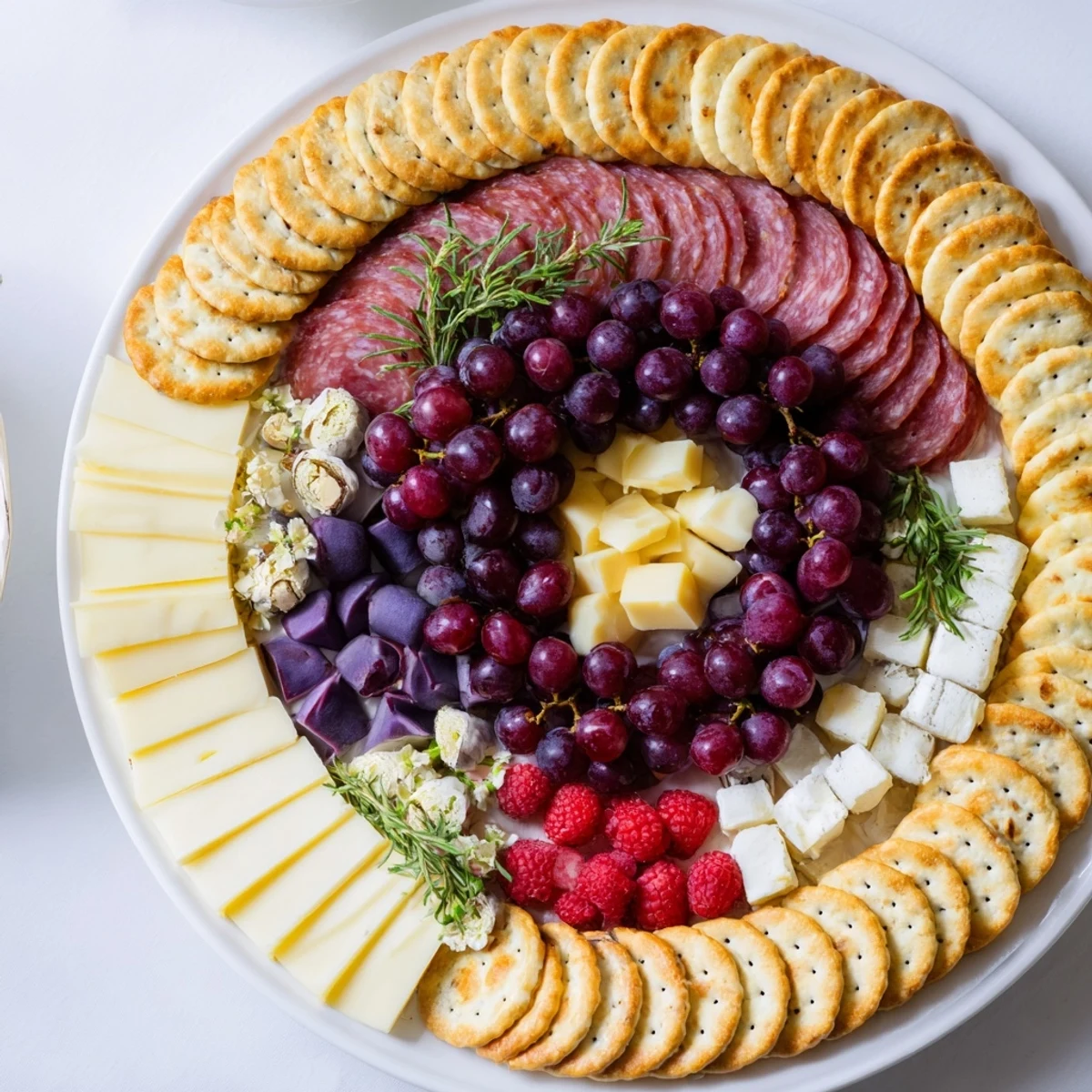 Visually appealing Ouroboros Circle: a vegetarian appetizer ring with creamy cheeses, fresh berries, and crunchy nuts.