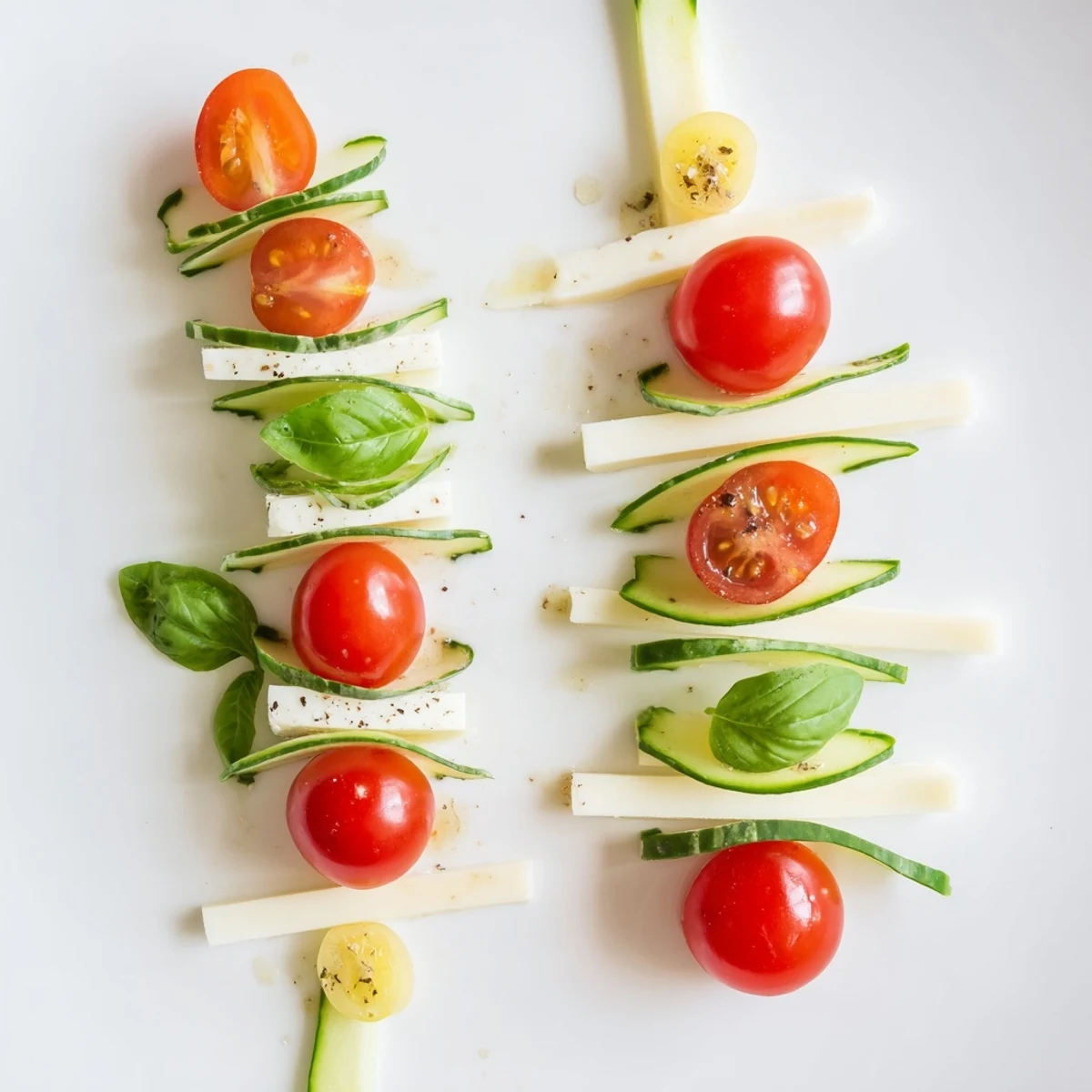 Vibrant Double Helix Genetic Code appetizer with alternating tomato and olive strands connected by cheesy rungs.