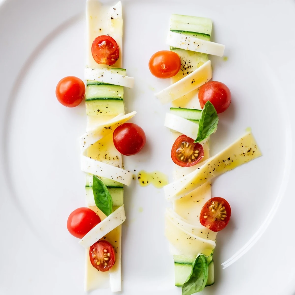 This visually exciting Double Helix Genetic Code appetizer shows the DNA structure with colorful ingredients ready to serve.