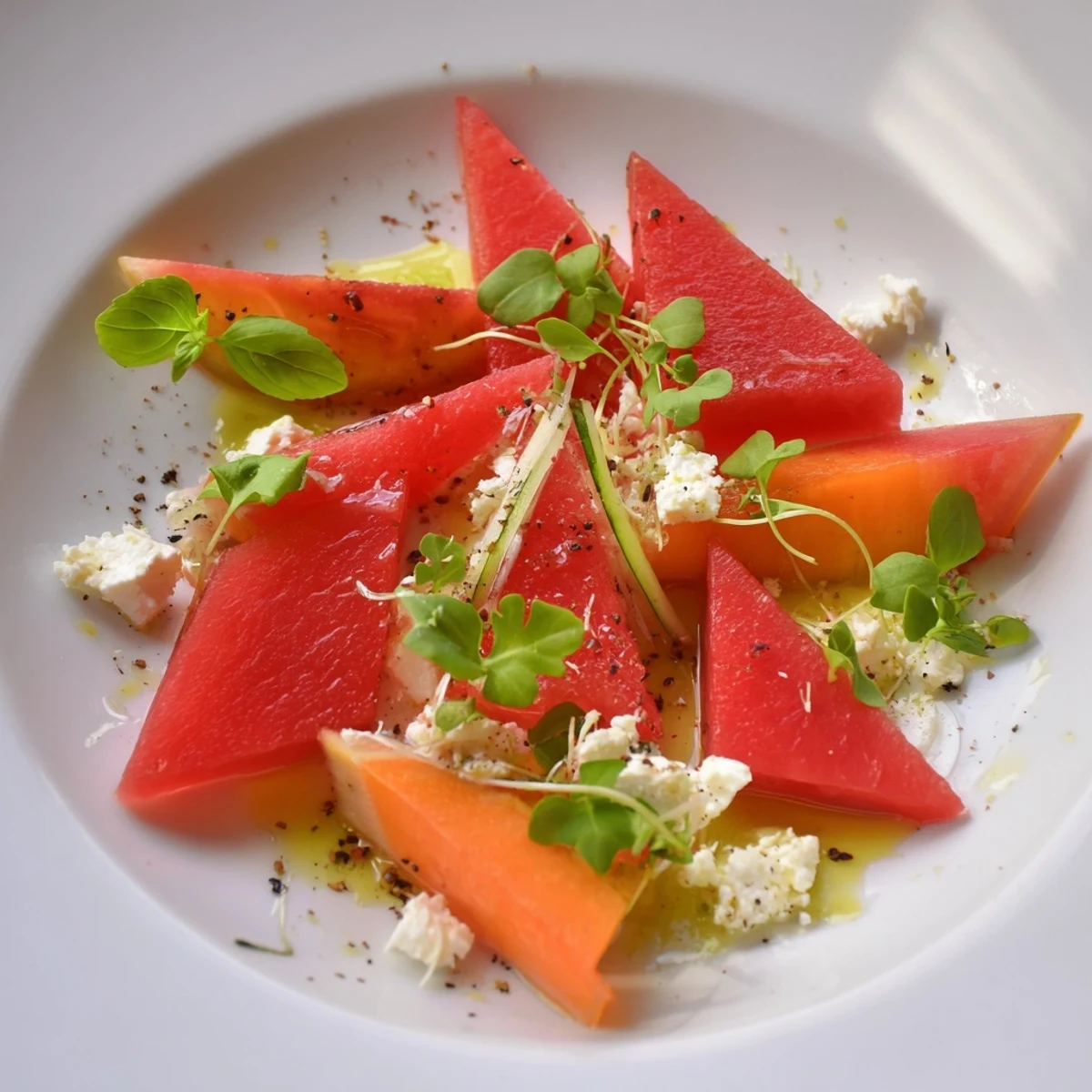 Vibrant The Cubist Deconstruction appetizer, colorful geometric shapes arranged on a platter, ready to be enjoyed.