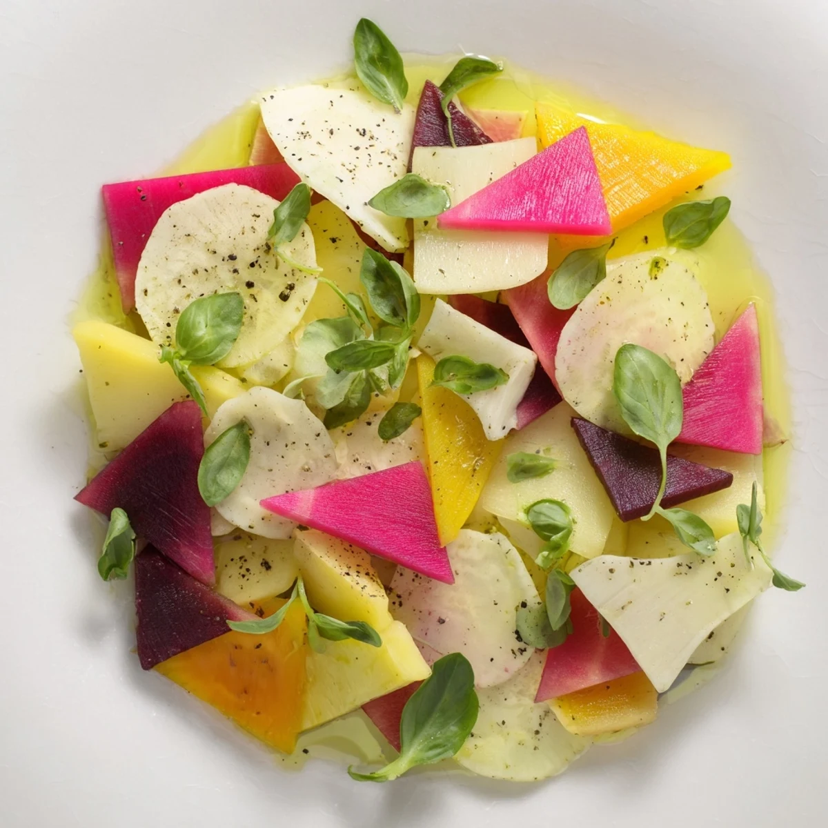 Taste the fresh combination of flavors in this artistic The Cubist Deconstruction platter of vegetables.