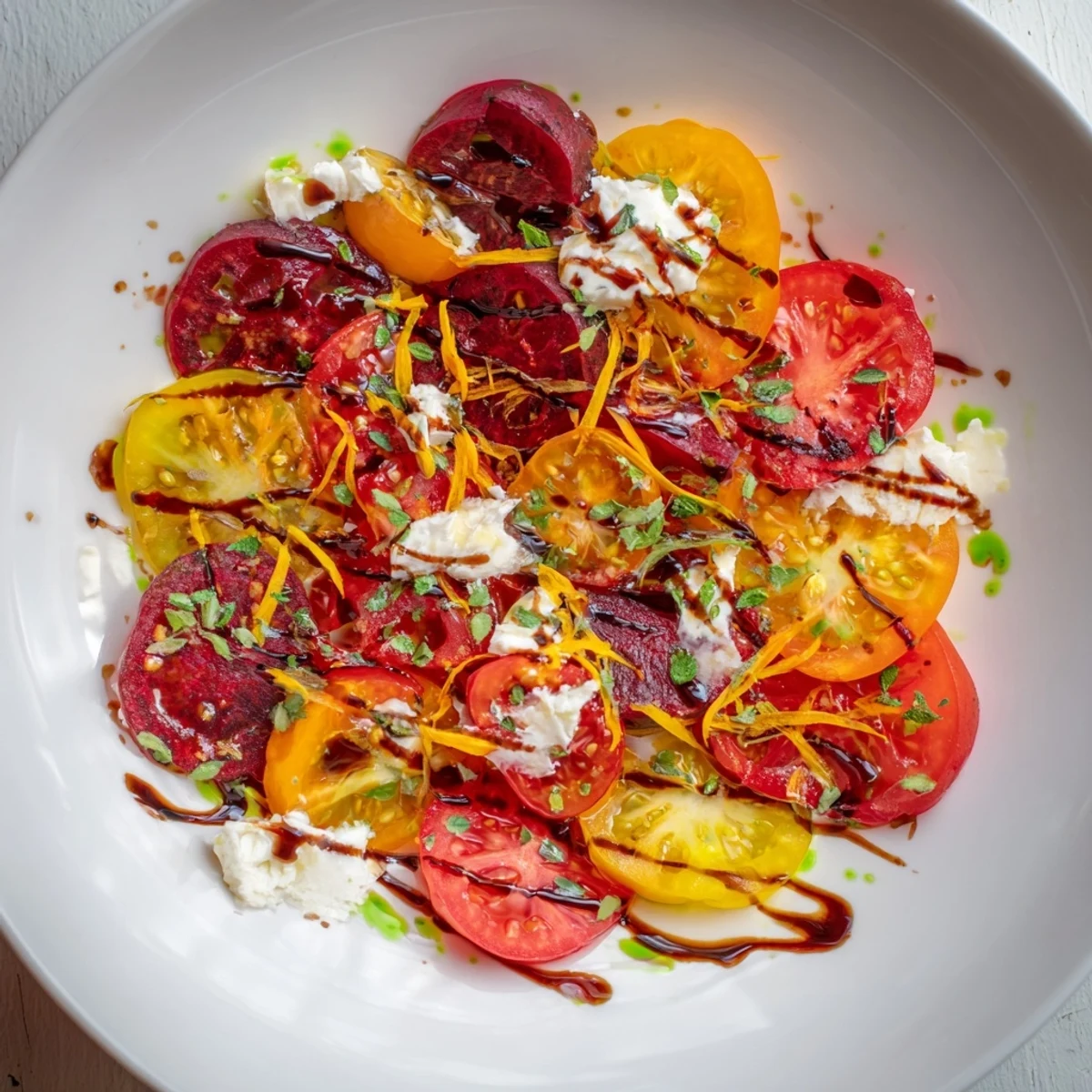 Freshly plated, the Abstract Expressionist Splash features a salad canvas with colorful vegetable splatters.