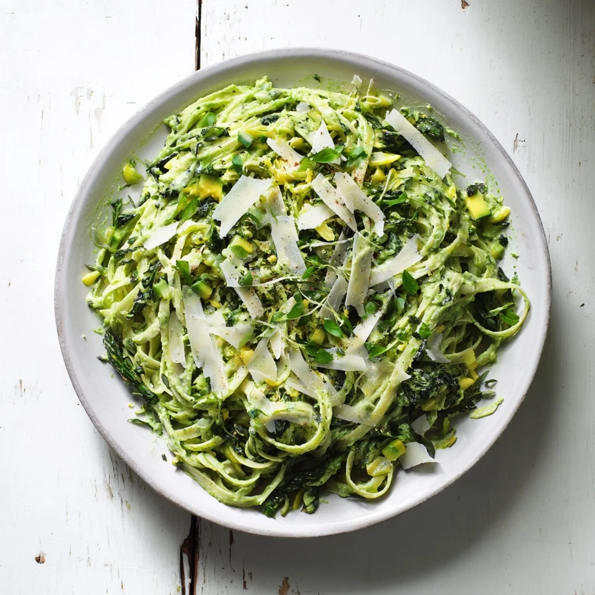 Creamy Green Goddess Pasta Sauce, ready to be tossed with hot pasta, looks rich and delicious.