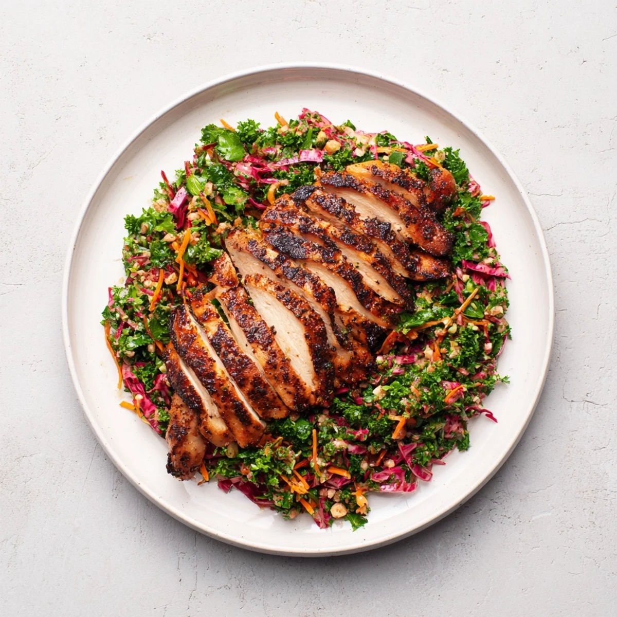 Enjoy a bowl of the delicious Green Goddess Cabbage Slaw, with tender chicken slices.