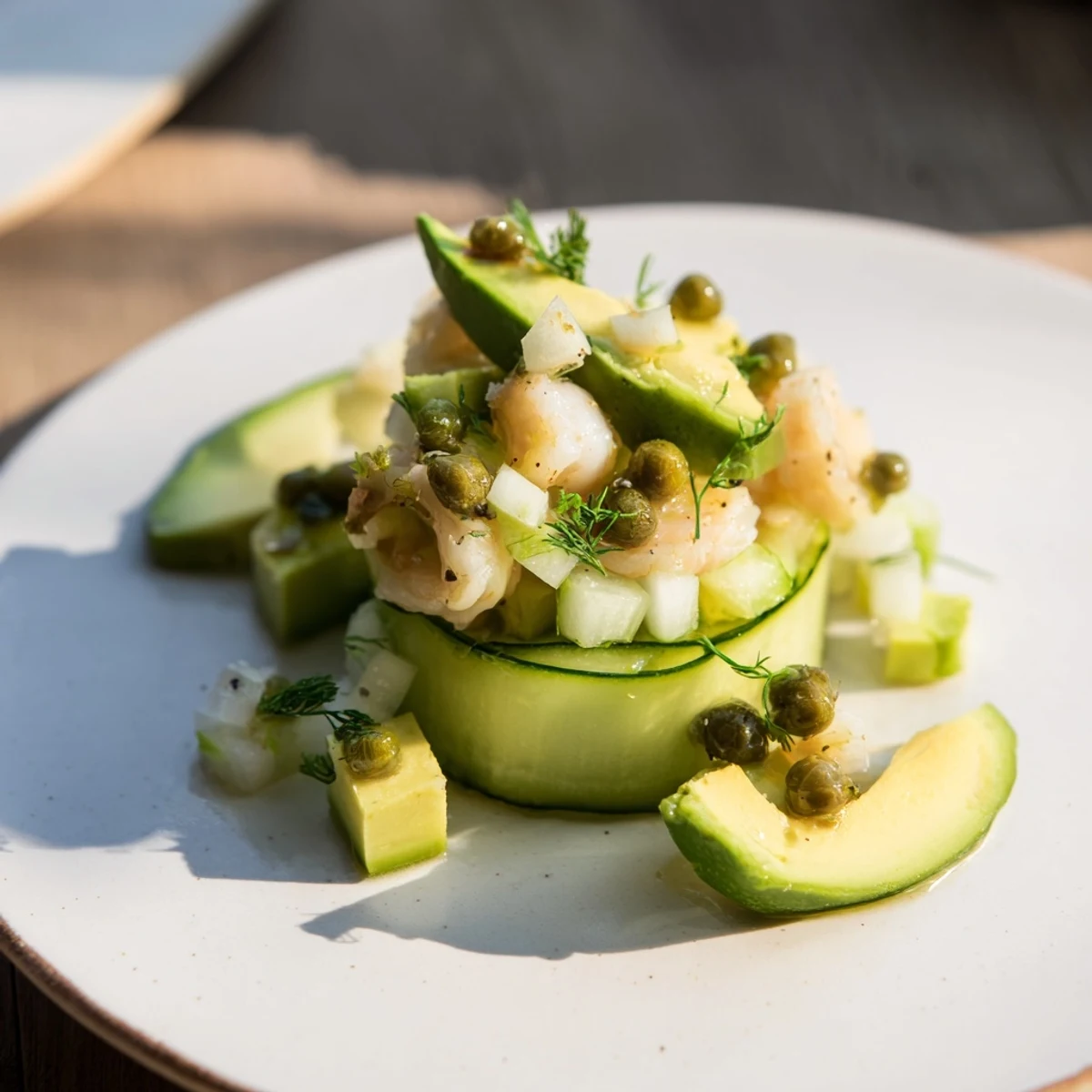 Vibrant Cucumber and Tinned Fish Date Night Salad: showcasing fresh ingredients and creamy avocado.