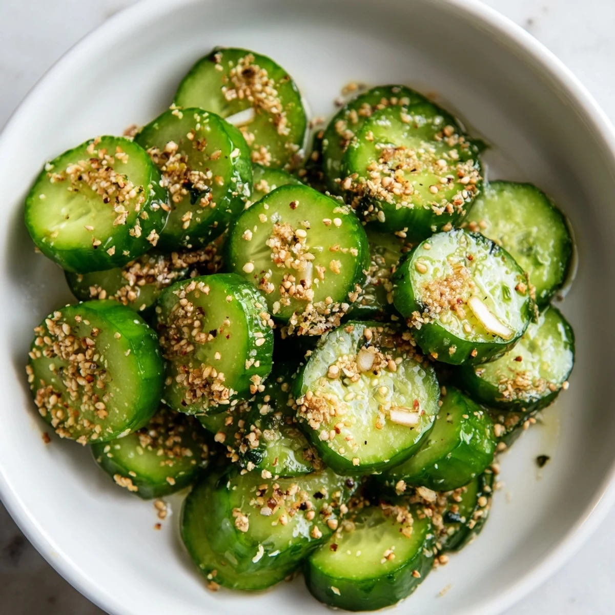 Quick snack of cucumber shaker with everything bagel seasoning, perfect bite-sized pieces for effortless enjoyment.
