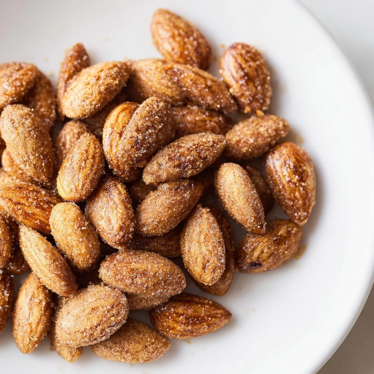 Crispy, sweet cinnamon roasted almonds, golden brown and perfectly spiced for a delicious snack.
