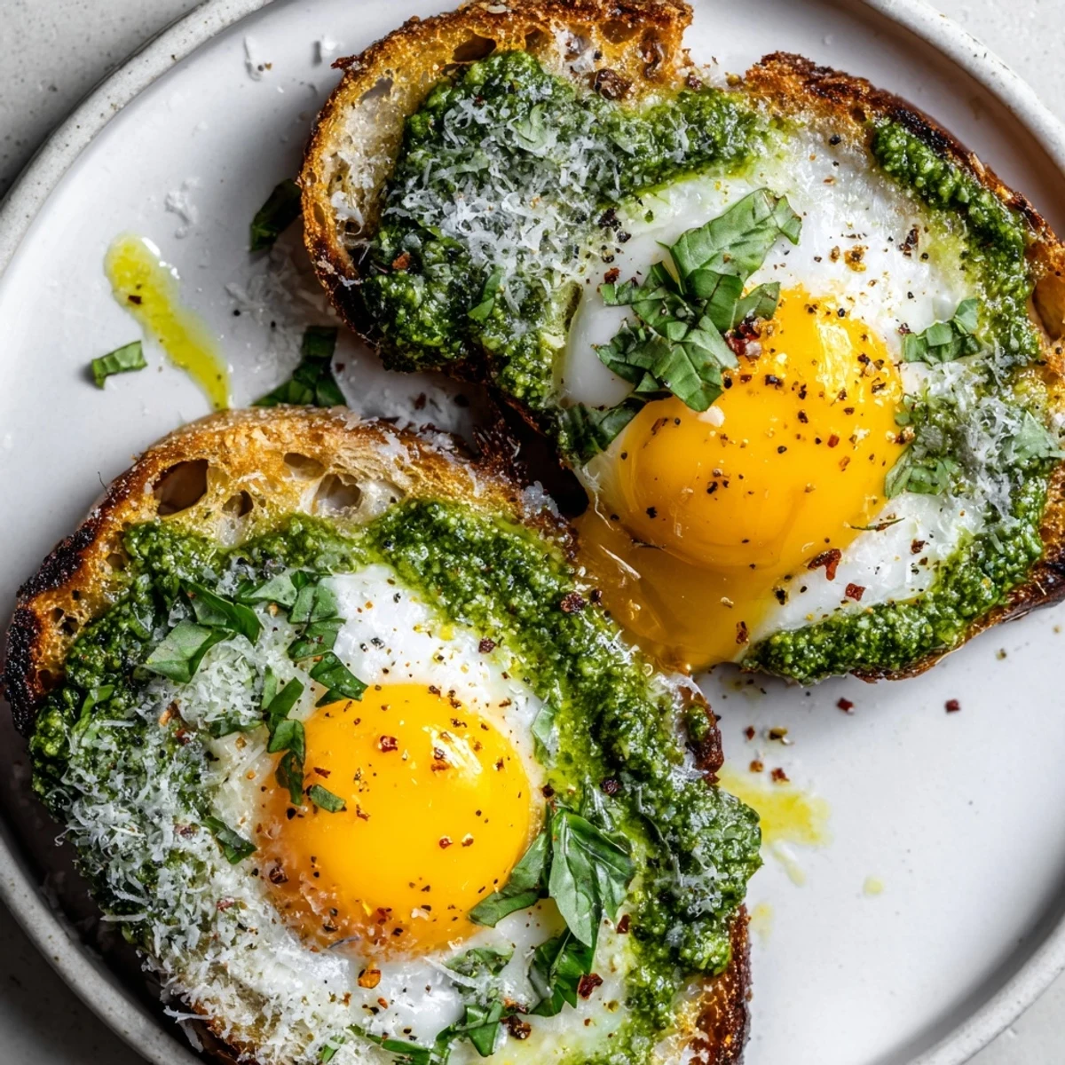 Crispy toasted sourdough supporting vibrant pesto and soft eggs for a hearty pesto egg toast.