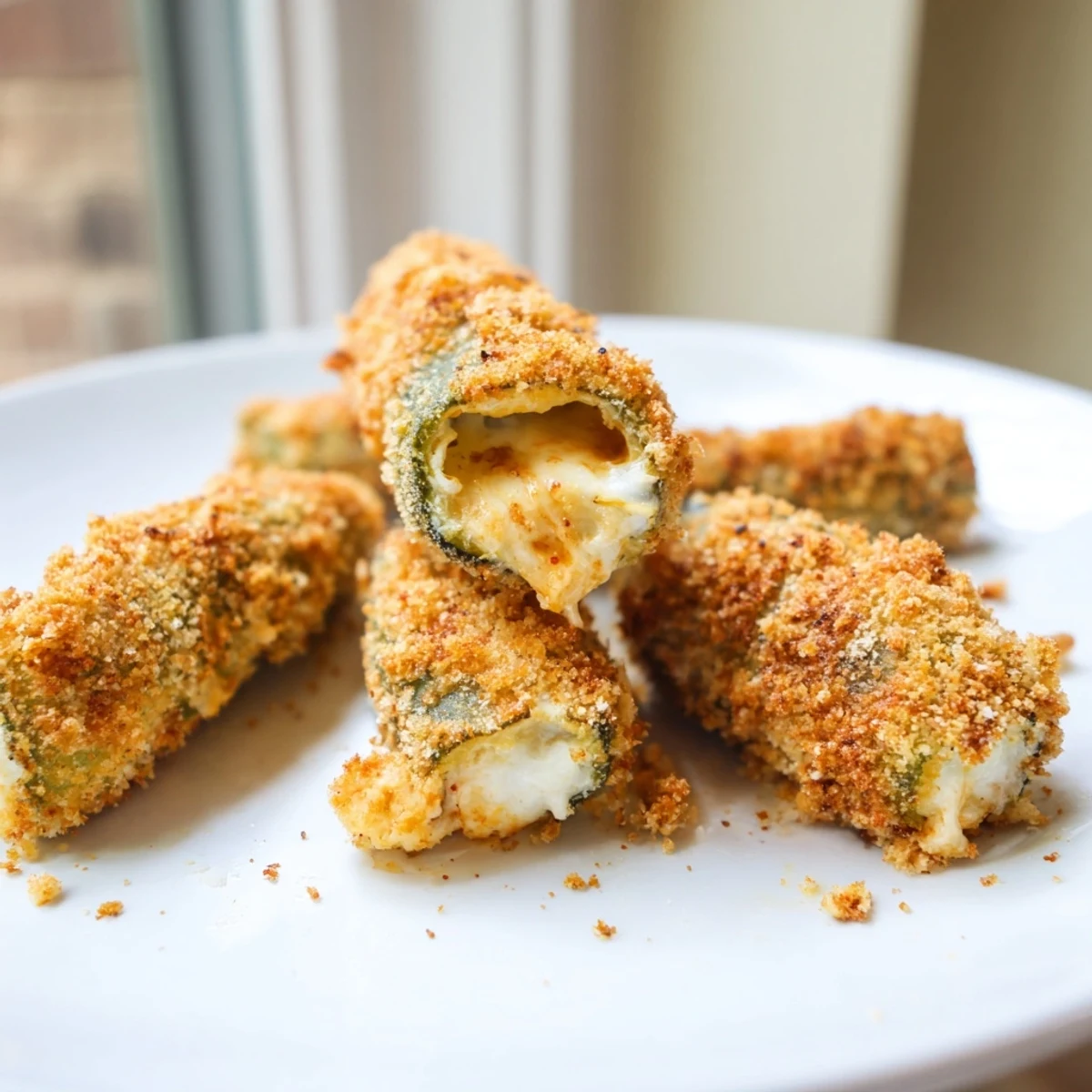 Golden-brown Crispy Chickle Bites, cheesy and pickle-filled, ready to serve with creamy dipping sauces.