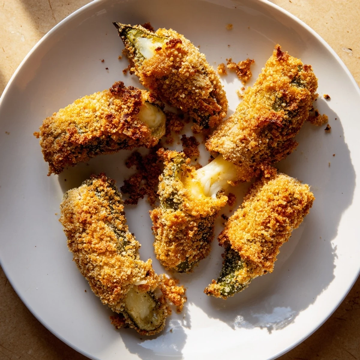 Delicious, homemade Crispy Chickle Bites, perfectly golden and crispy with melted cheese spilling out.