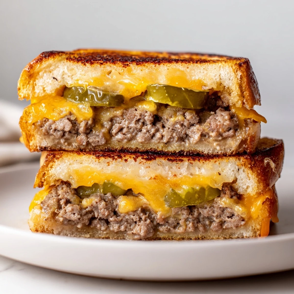 Golden, melty cheddar and juicy smashed burger patty encased in a grilled cheese sandwich.