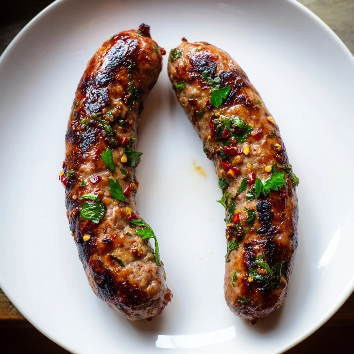 Warm, juicy Tunisian Merguez sausages, ready to be enjoyed with flatbread, bursting with North African flavors.