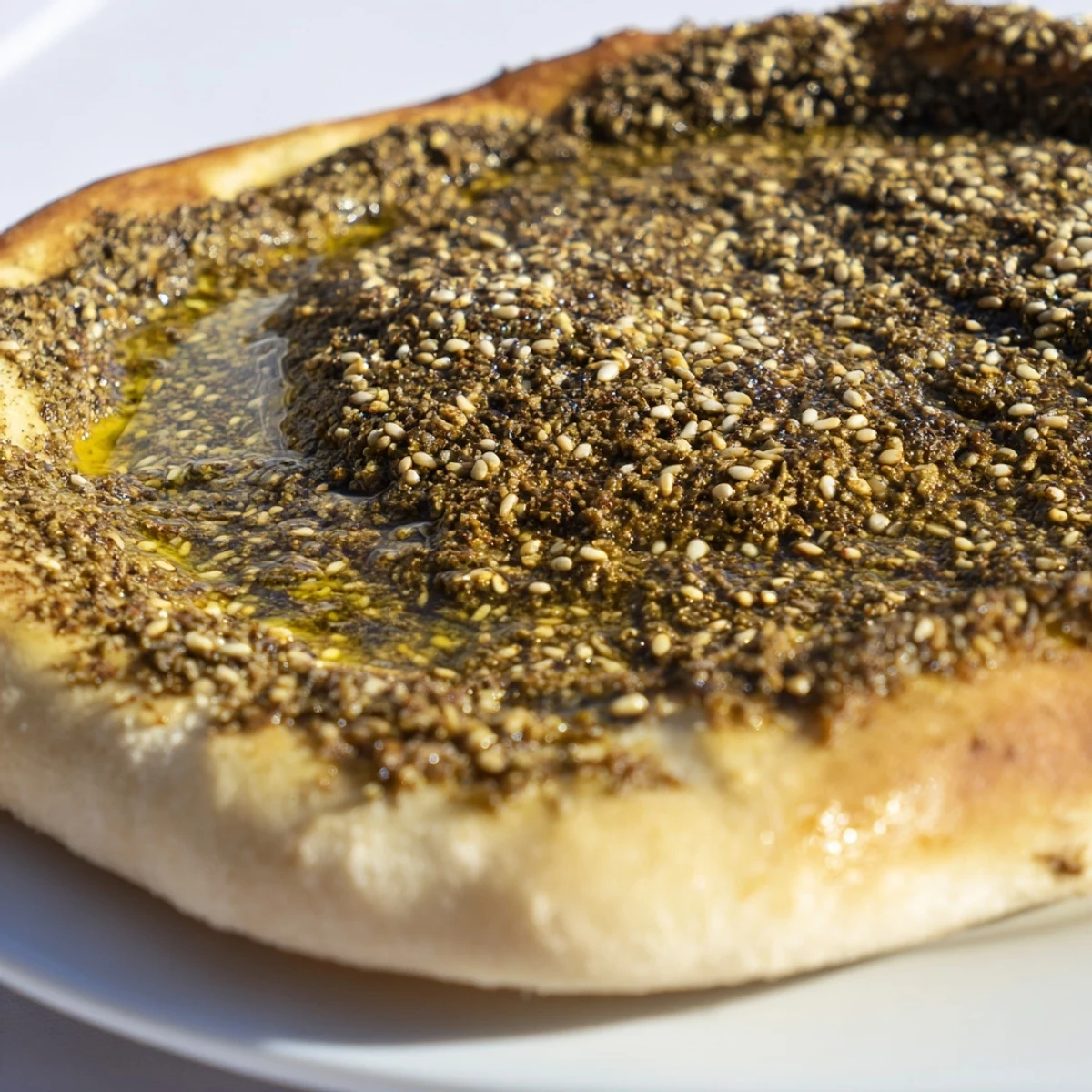 Golden, crispy Levantine Zaatar Bread, glistening with olive oil—a delicious Middle Eastern flatbread.