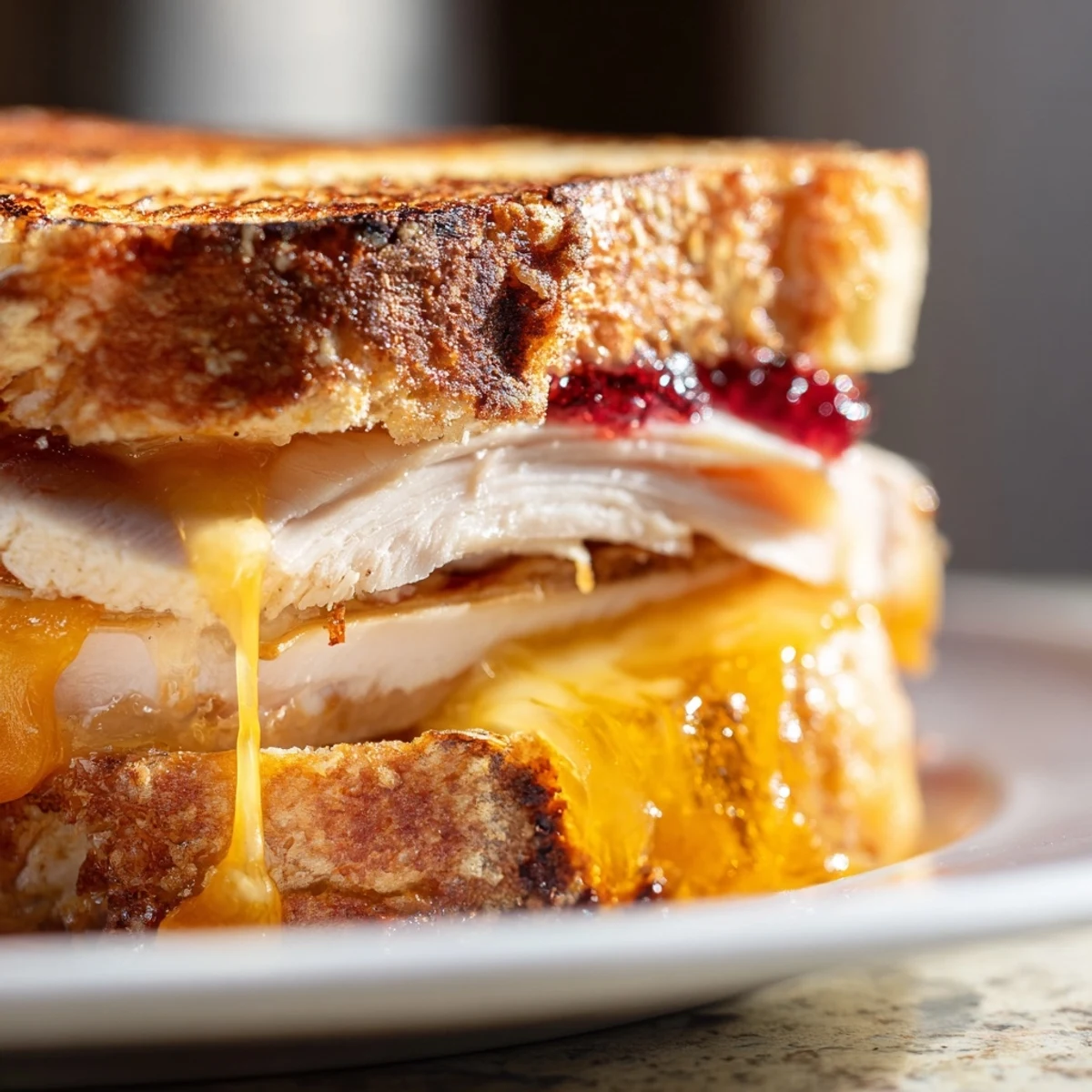 Melty smoked turkey and sharp cheddar in a grilled cheese with tangy cranberry sauce.