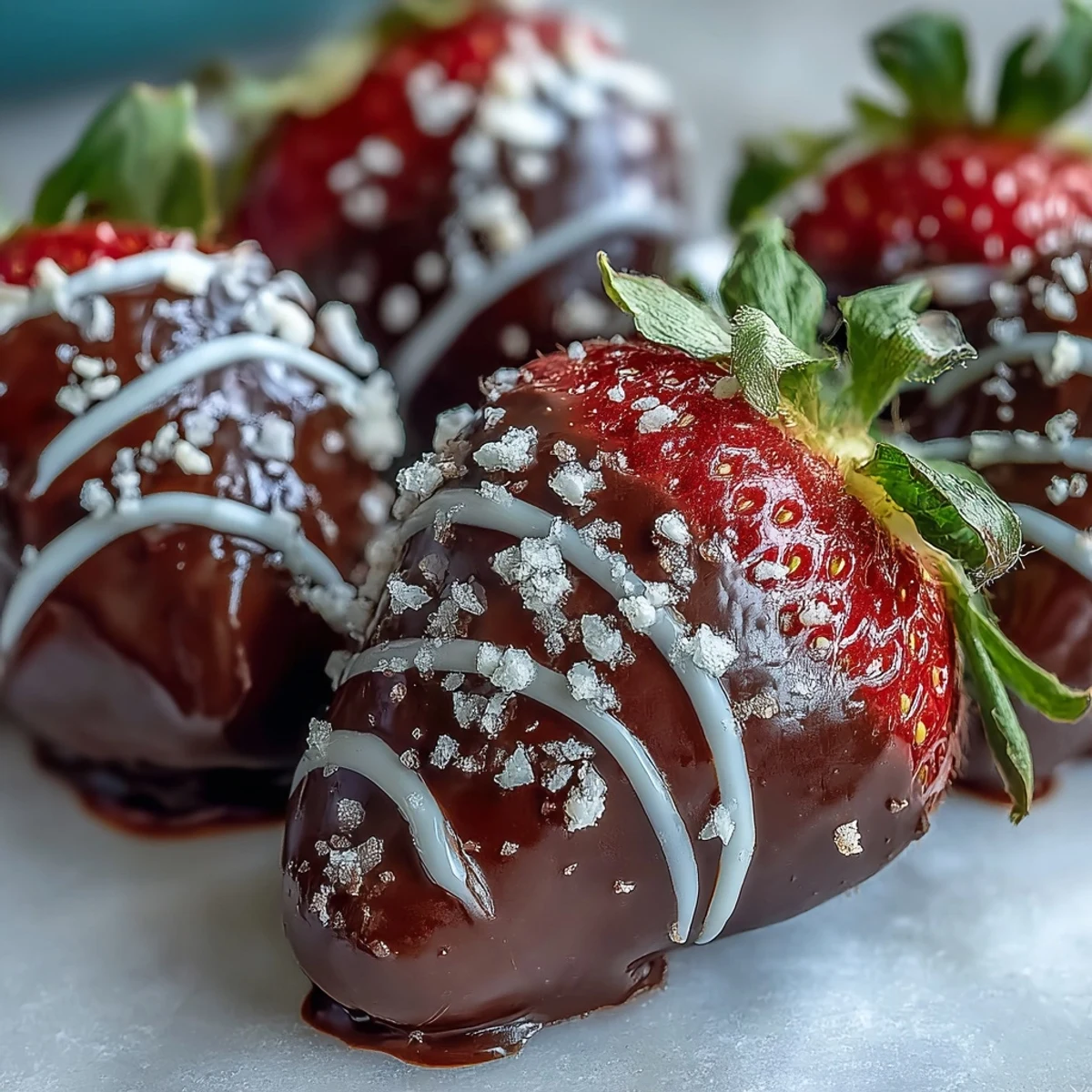 Close-up of chocolate-covered strawberries with a smooth finish, ideal for pairing with champagne at a celebratory gathering.