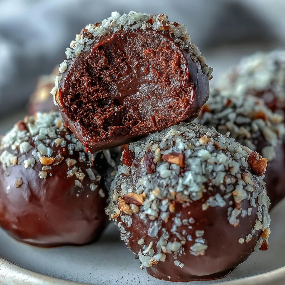 Rolled chocolate truffles coated in cocoa powder, ready to serve with coffee.