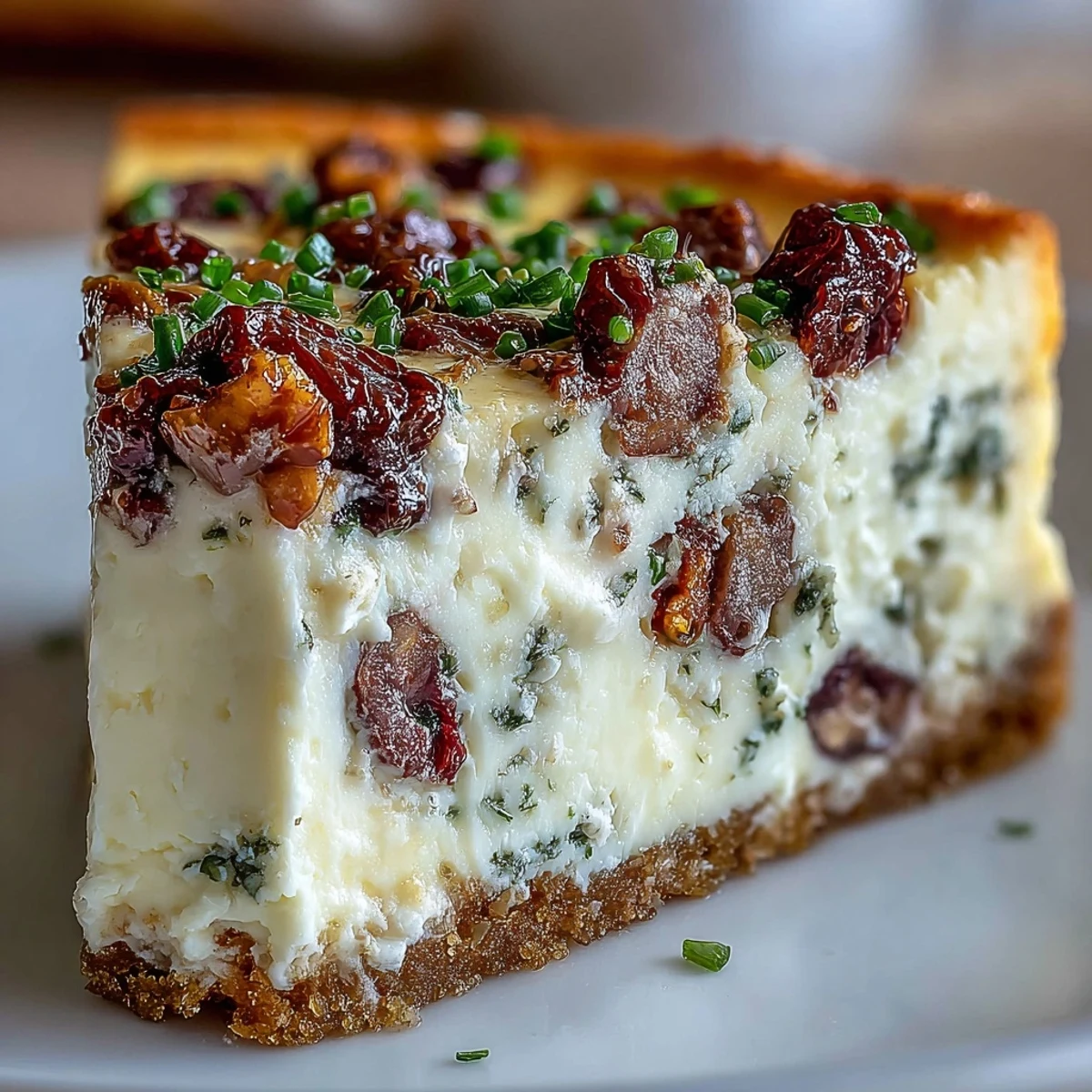 Freshly baked Kalamata cheesecake appetizer topped with parsley and drizzle of olive oil, cut into small squares.
