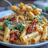 Easy weeknight One-Pot Tuscan Pasta, rich with parmesan and tender greens.
