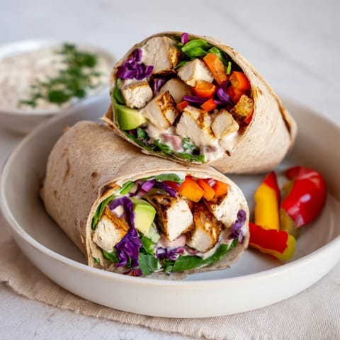 Delicious poppy-inspired chicken salad wraps with vibrant vegetables, perfectly rolled and ready to serve.