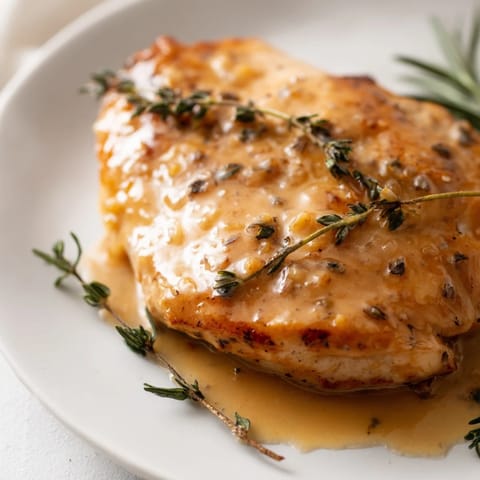 A savory honey Dijon chicken skillet topped with chopped parsley, served alongside roasted vegetables and fluffy mashed potatoes.  