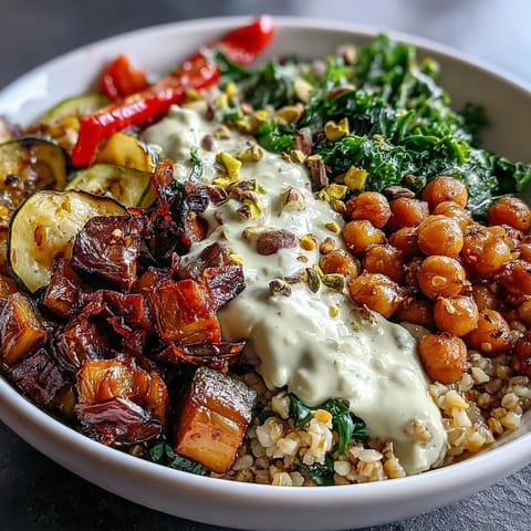 Steamed kale and chickpeas add texture and protein to a vibrant Mediterranean Buddha Bowl meal prep.