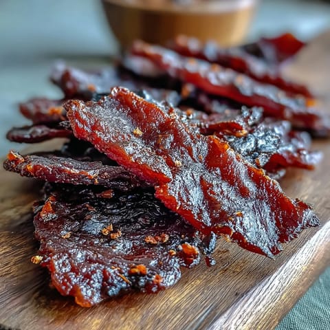 Tender beef strips marinated in Black Currant Jerky and slow smoked over cherry wood.