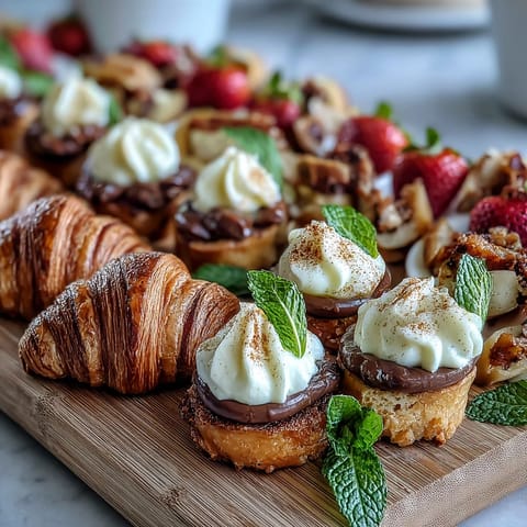 Festive Easter brunch board with deviled eggs, fresh fruit, and pastries for a colorful spring celebration.