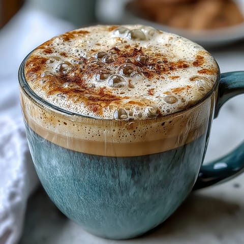 Creamy dandelion tea latte with oat milk and vanilla, frothed to perfection for a cozy, caffeine-free treat.