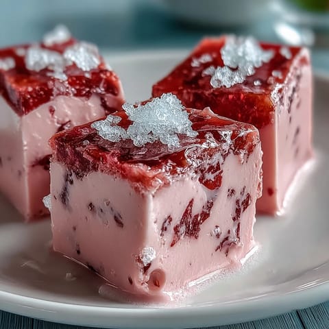 Elegant strawberry rose gelatin mosaic cake, a refreshing chilled dessert.