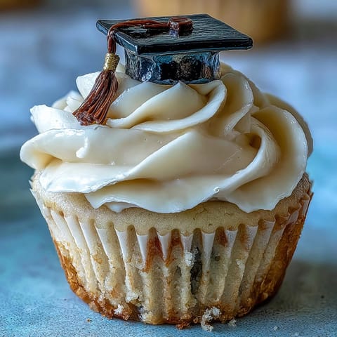 Festive Graduation Cupcakes with edible black and gold caps are a sweet dessert celebration.
