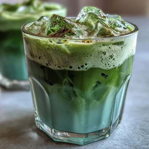 Elegant Mother's Day Iced Matcha Latte with creamy vanilla cold foam.