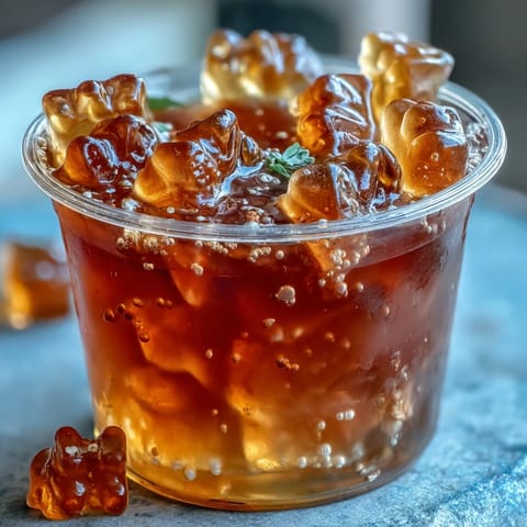 Vibrant gummy bear lemonade jelly cups with a refreshing, tart lemon flavor.