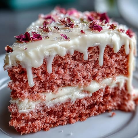 Elegant bridal shower rosé velvet cake with shimmering gold drip, perfect for a romantic celebration.