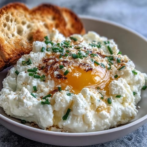 Fluffy cloud eggs with golden yolks baked to perfection, perfect for a light and elegant breakfast.  