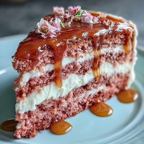 Delicate pink Bridal Shower Rosé Velvet Cake adorned with shimmering edible gold drip.