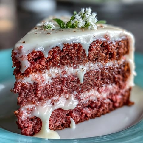 Elegant Bridal Shower Rosé Velvet Cake with luscious cream cheese frosting detailed.