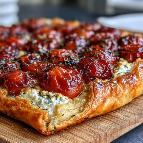 Golden-brown Roasted Cherry Tomato Feta Galette, a rustic tart bursting with flavor.