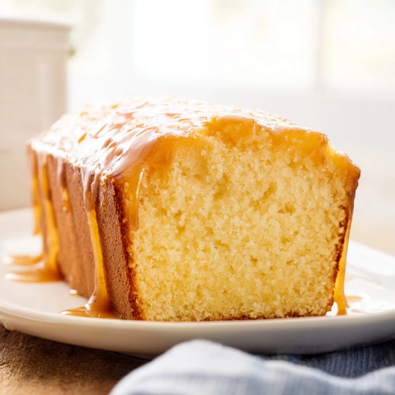 A golden-crusted honey pound cake, moist and tender, perfect with fresh berries and whipped cream.