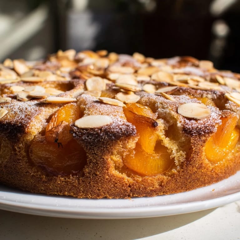Golden-brown Soft Sweet Plum-Infused Almond Cake with juicy plums, a delicious dessert.