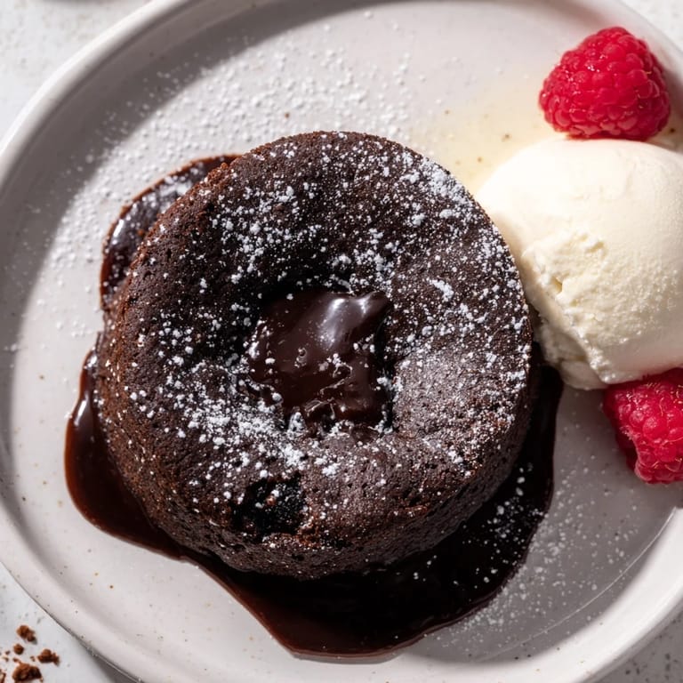 Rich, dark, and decadent: a close-up of dark chocolate lava cakes served with powdered sugar.