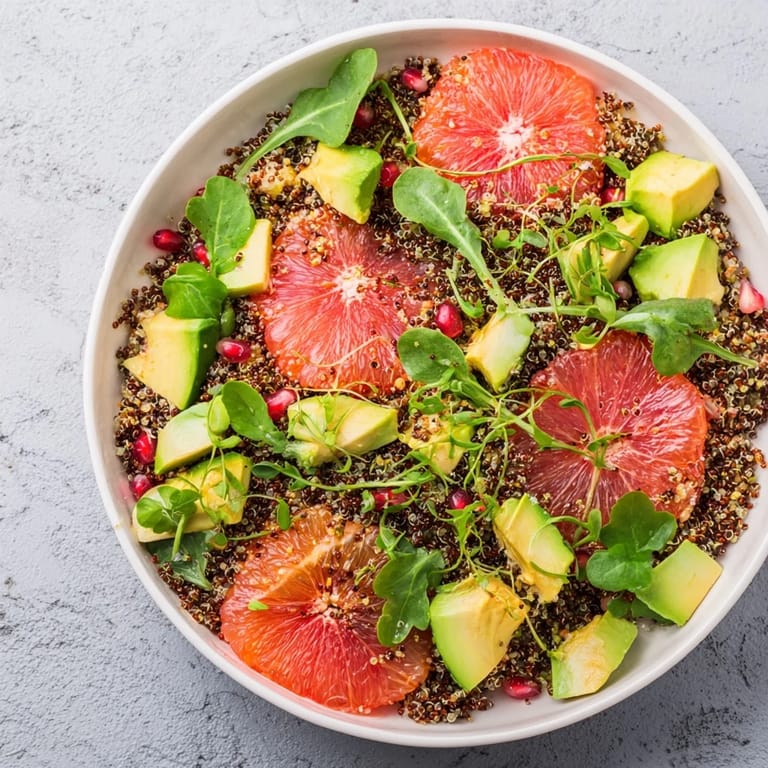 This healthy fresh citrus & avocado quinoa bowl features quinoa with bright citrus and creamy avocado.
